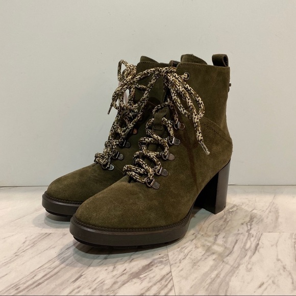 Aquatalia Ihana Water Resistant Lace Up Green Suede Heeled Boot 7M - Picture 13 of 13